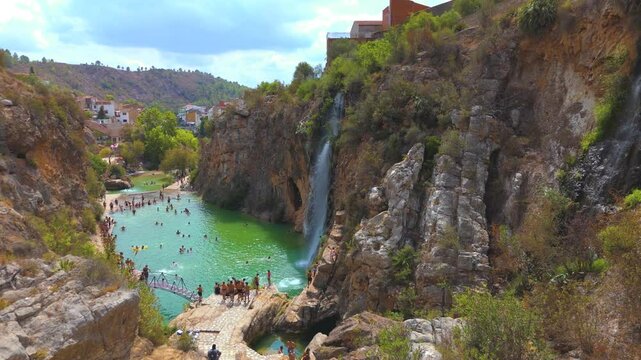 Aerial view of Bolbaite natural pool, Bolbaite, Valencia, Spain
