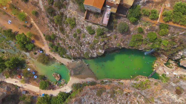 Aerial view of Bolbaite natural pool, Bolbaite, Valencia, Spain
