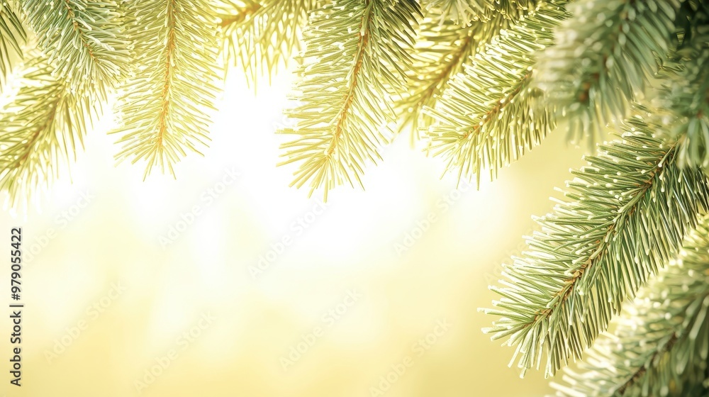 Poster evergreen tree branch with soft blurred background