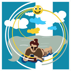 woman, sunbathing on the sea.