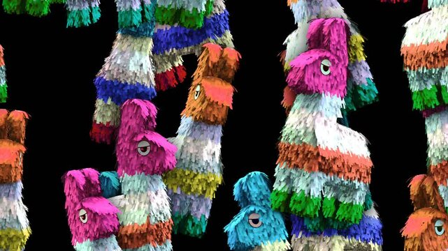 Seamless animation of a paper traditional multi colored Mexican party pinatas 