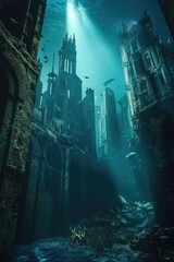 Obraz premium Underwater Castle Ocean Scene