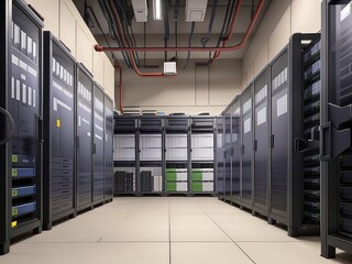 server room with servers Server racks in server room data center server rack with servers	

