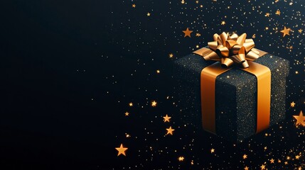 Black friday sale banner with gift box and stars .generative ai