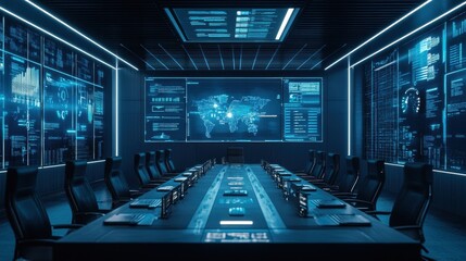 Futuristic Command Center with Advanced Technology Display