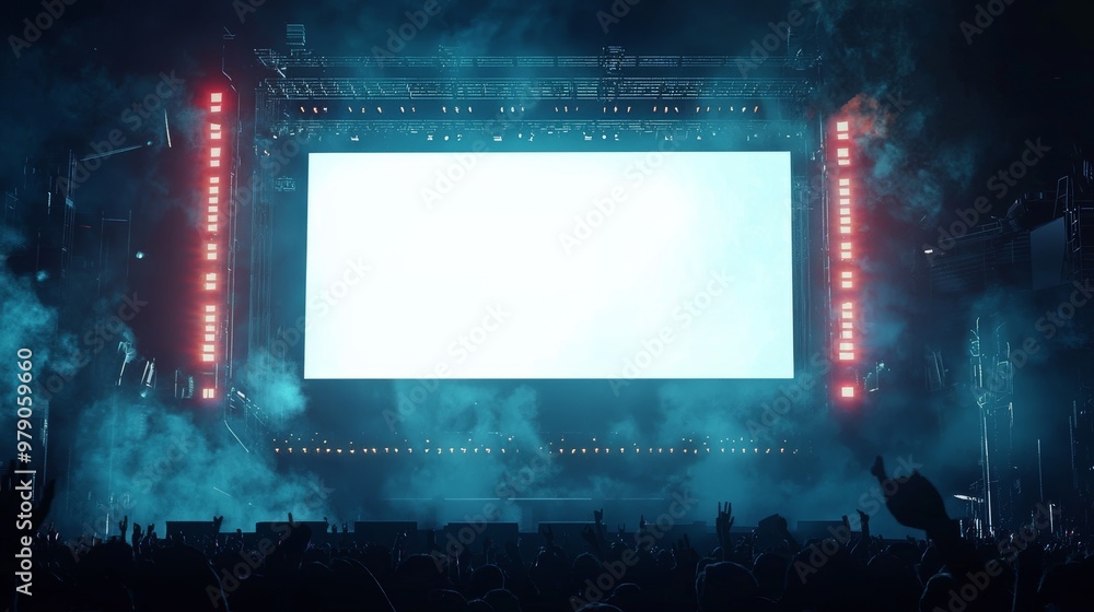 Wall mural a white empty mockup billboard displays a banner with a white background. a projector screen shows a