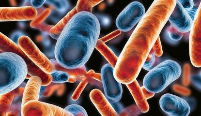 Germ, gram-negative escherichia coli bacterium, salmonellosis, legionella 3D microscope illustration. Pathogenic rod-shaped E.coli salmonella bacteria.