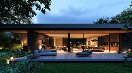 Obraz premium Large terrace of a modern house with an ar 16:9 Job ID: 598188eb-ba63-4662-b1e6-c5ab3219d292