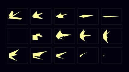 2d animate gun flash FX animation.  Cartoon muzzle flash fire animation sprites sheet frame.
