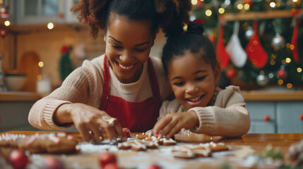 Happy african american family enjoying Christmas sweets at home