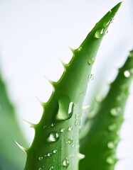 Isolated aloe vera leaf with depth of field highlighting spiky edges and soothing gel interior