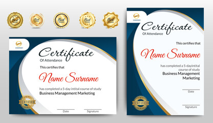 Certificates of appreciation template design with luxury badge. For award, business, and education needs. Diploma vector template