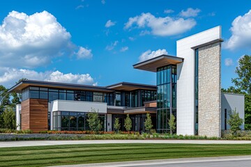 A contemporary house with a view of the outdoors and stylish patio furniture