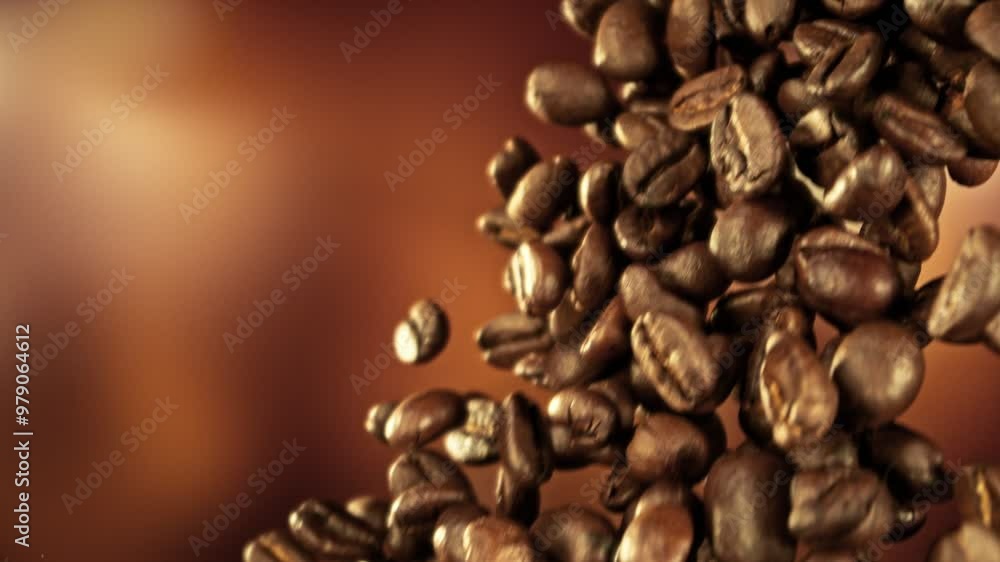 Poster super slow motion of falling coffee beans. filmed on high speed cinema camera, 1000 fps. blur abstra