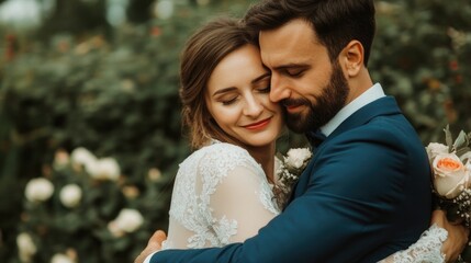 Fototapeta premium Couple Embracing Passionately After Surprise Marriage Proposal Expressing Deep Emotional Connection and Happiness