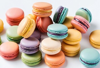 Obraz premium Rainbow Macarons on a White Background