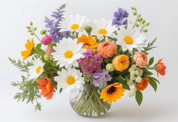 Bright Flower Bouquet on a White Background