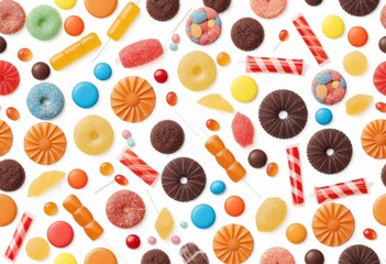 Assorted Candies and Sweets on a White Background