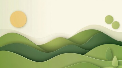 Abstract Green Hills Paper Cut Design Landscape Background