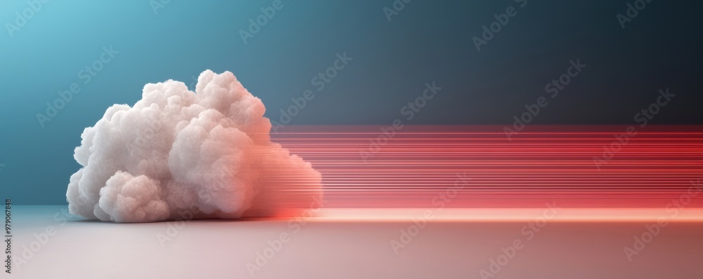 Poster a surreal depiction of a cloud with dynamic motion, capturing the essence of speed and fluidity in a