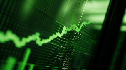 Close-up of a digital stock market screen showing a dividend stock graph with a green upward trend line, symbolizing financial growth and investment success. The softly blurred background highlights t