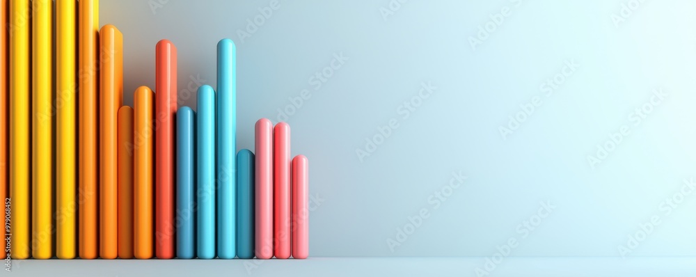 Poster colorful bar chart representing data trends and growth in a modern design isolated against a light b