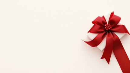 Gift Box with Red Ribbon and Bow on White Background