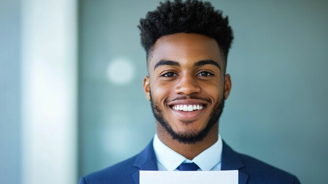 Smiling Man Receives Surprise Promotion Letter Celebrates Career Advancement and Achievement in Corporate Office Setting