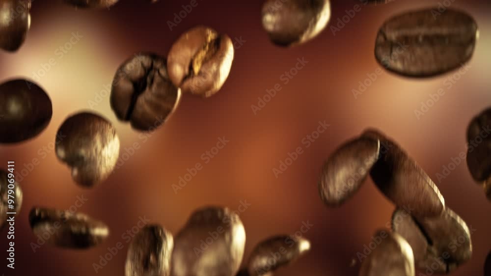 Poster super slow motion of falling coffee beans. filmed on high speed cinema camera, 1000 fps. blur abstra