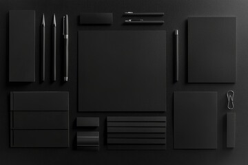 On dark background, blank items are used as mockups for branding