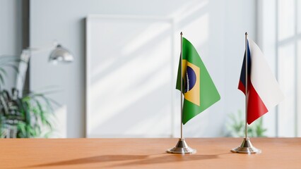 FLAGS OF BRAZIL AND CZECH REPUBLIC ON TABLE