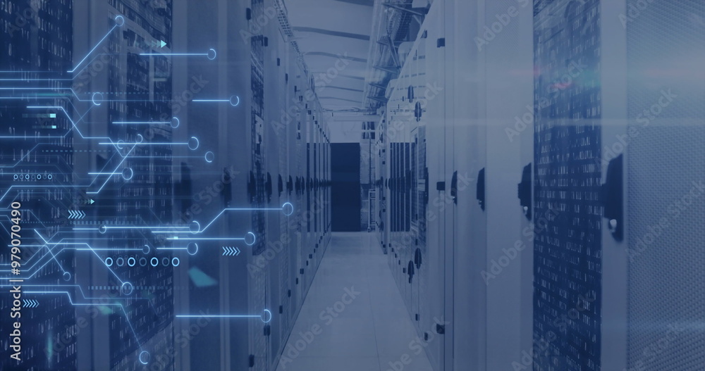 Poster image of digital data processing, circuit board and computer servers