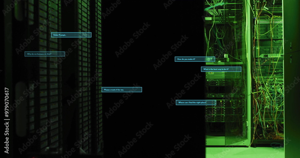Poster image of ai text and data processing over computer servers