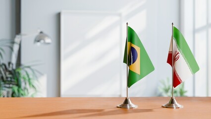 FLAGS OF BRAZIL AND IRAN ON TABLE