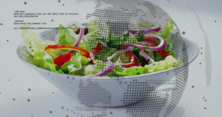 Image of data processing over salad