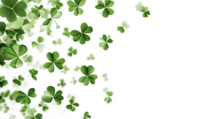 Fototapeta premium A swirl of four leaf clovers dancing gracefully in the air against a bright white background