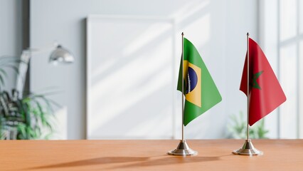 FLAGS OF BRAZIL AND MOROCCO ON TABLE