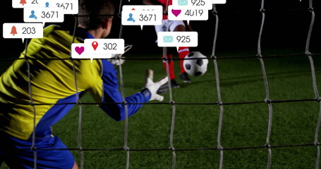 Image of digital data processing over diverse football players on field