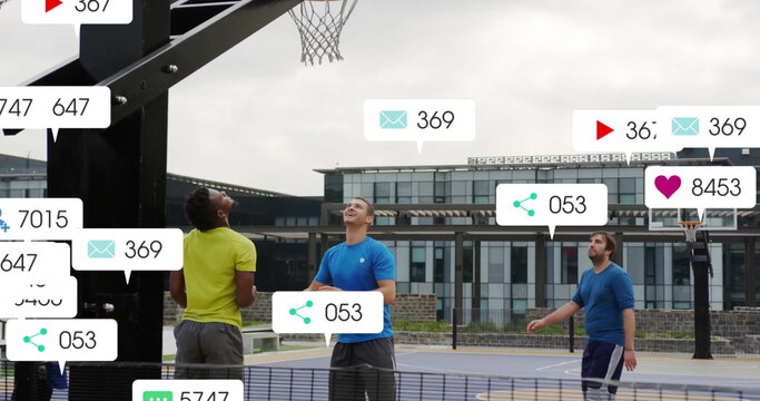 Image of digital data processing over diverse basketball players