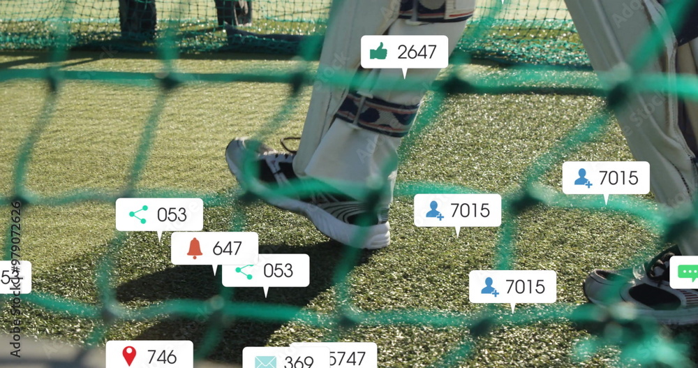 Poster image of digital data processing over cricket player on field