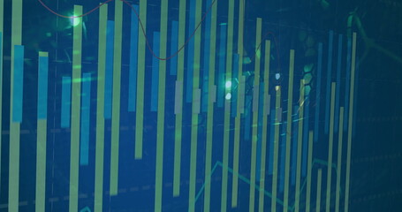 Image of financial data processing over server room