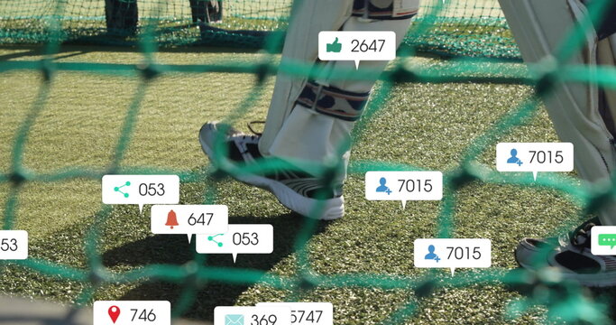 Image of digital data processing over cricket player on field