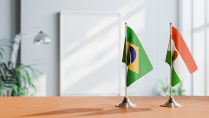 FLAGS OF BRAZIL AND NIGER ON TABLE