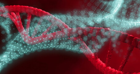 Image of dna strand and spots of light on dark background