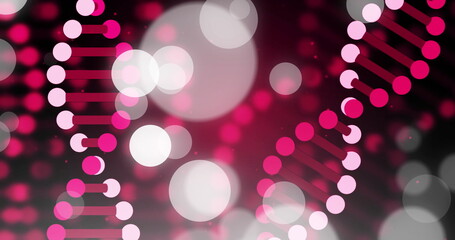 Image of dna strands and spots of light on dark background