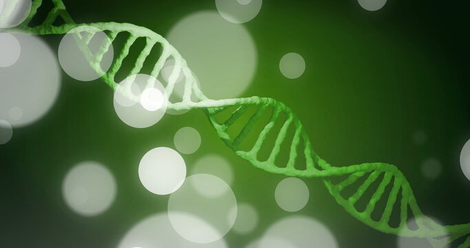 Image of dna strand and spots of light on dark background