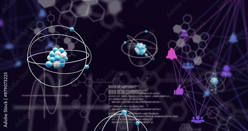 Poster image of scientific data processing and atoms over network of connections