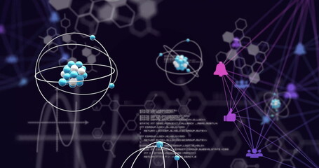 Image of scientific data processing and atoms over network of connections