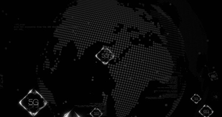 Image of 6g text and digital data processing over globe