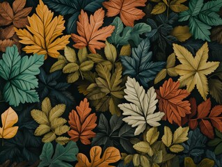 Produce an aerial view of a lush forest canopy during autumn, with vibrant foliage in various shades Employ an oil painting technique to bring out the rich colors and textures